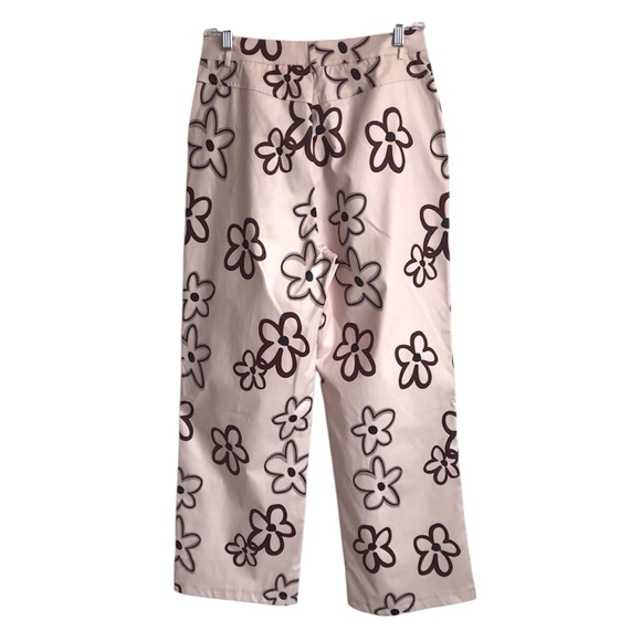 🔴 4/$15 SHEIN Qutie Beige & Brown Floral Print Straight Leg Pants size 6 in EUC - Picture 3 of 16